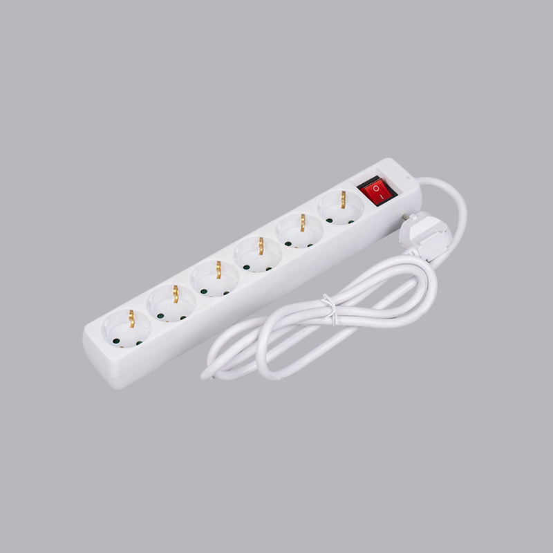 LOB-06K Dây nguồn 6 chiều hình chữ nhật kiểu Đức có công tắc Multi-Socket
