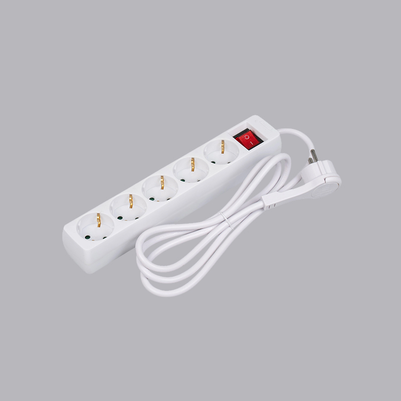 LOB-05KL Dải nguồn 5 chiều hình chữ nhật kiểu Đức có vòng kéo và công tắc Đa ổ cắm