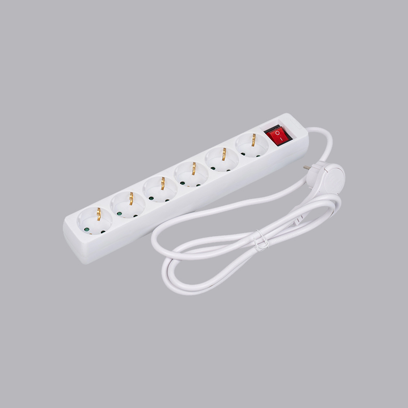 LOB-06KL Dải nguồn 6 chiều hình chữ nhật kiểu Đức có vòng kéo và công tắc Đa ổ cắm