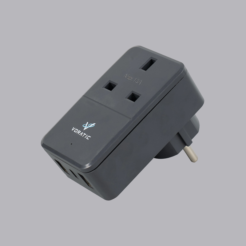 VT-925-DE UK sang Đức, 1 ổ cắm, 2 cổng USB, 1 adapter cổng typeC